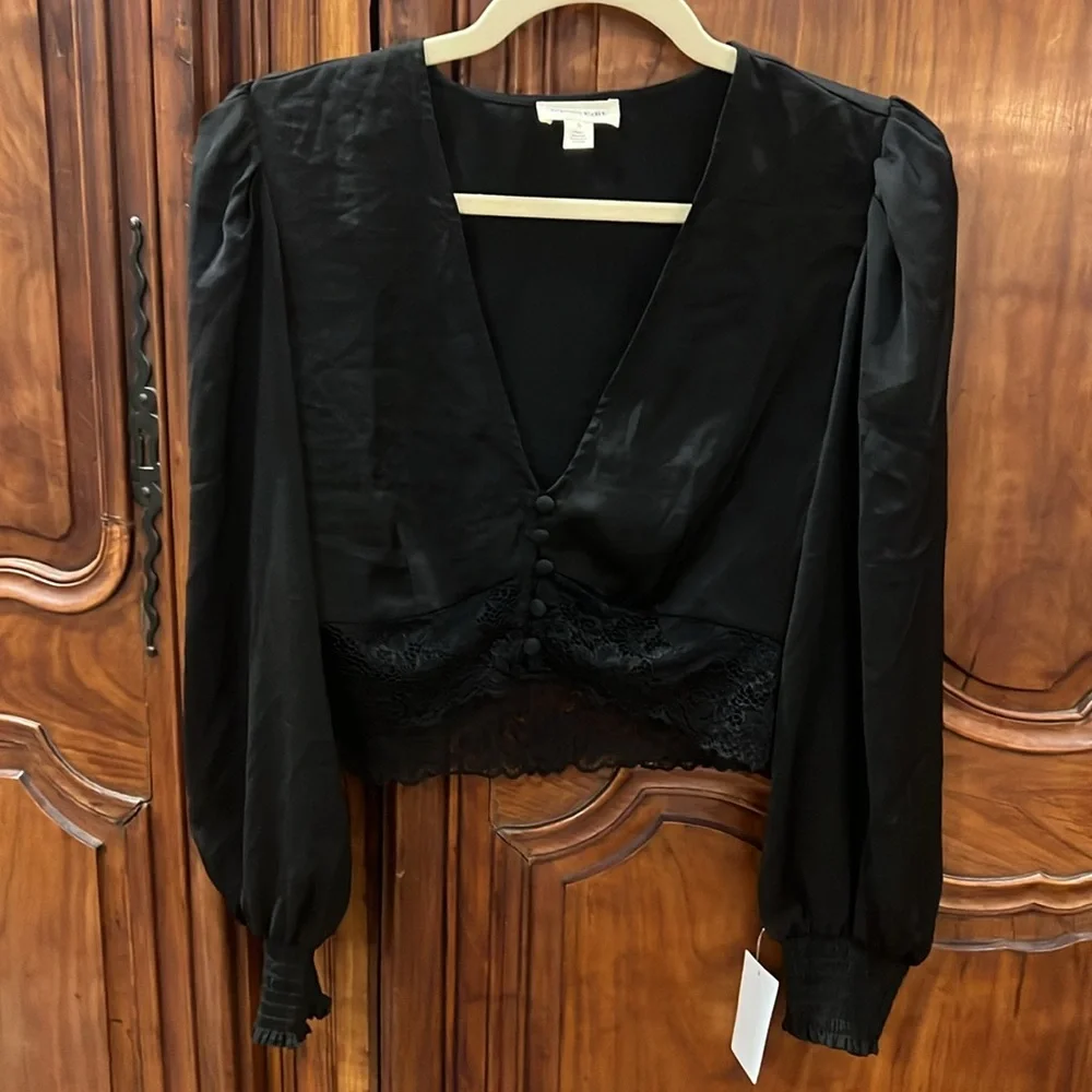 Open Edit black long sleeve crop top NEW - Small - Picture 3 of 6